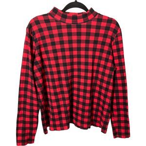 Kim Rogers Perfectly Soft Pullover Large Turtleneck Shirt Red/Black Long Sleeve